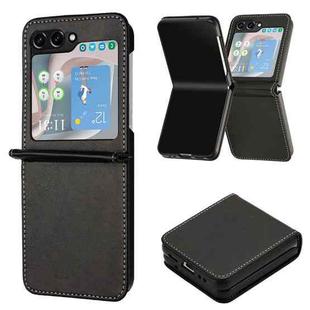 For Samsung Galaxy Z Flip5 Solid Color Calf Texture Folding Leather Phone Case(Black)