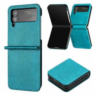 For Samsung Galaxy Z Flip4 Solid Color Calf Texture Folding Leather Phone Case(Green)