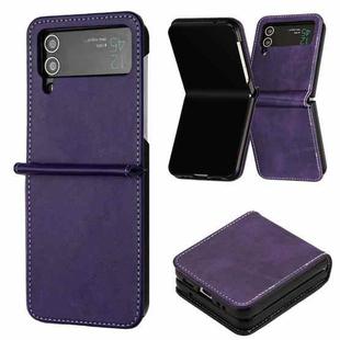 For Samsung Galaxy Z Flip4 Solid Color Calf Texture Folding Leather Phone Case(Purple)