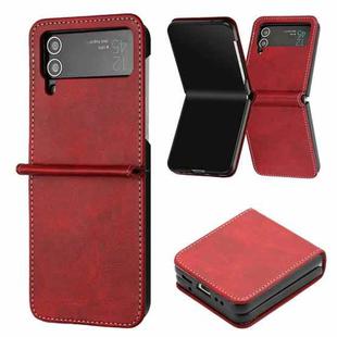 For Samsung Galaxy Z Flip4 Solid Color Calf Texture Folding Leather Phone Case(Red)