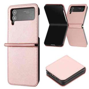 For Samsung Galaxy Z Flip4 Solid Color Calf Texture Folding Leather Phone Case(Rose Gold)