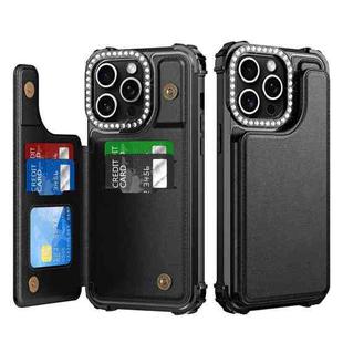 For iPhone 15 Pro Diamond Horizontal Card Bag Leather Phone Case(Black)