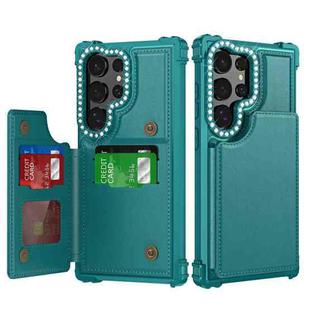 For Samsung Galaxy S24 Ultra 5G Diamond Horizontal Card Bag Leather Phone Case(Cyan Green)