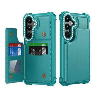 For Samsung Galaxy S24+ 5G Diamond Horizontal Card Bag Leather Phone Case(Cyan Green)