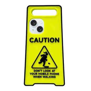 For iPhone 15 Warning Signs Noctilucent Silicone Phone Case(Yellow)