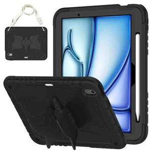 For iPad Air 11 2024 Kickstand PC Hybrid Silicone Tablet Case with Strap(Black)