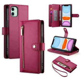 For iPhone 11 Nine Card-slot Zipper Wallet Bag Leather Phone Case(Red)