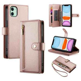 For iPhone 11 Nine Card-slot Zipper Wallet Bag Leather Phone Case(Pink)