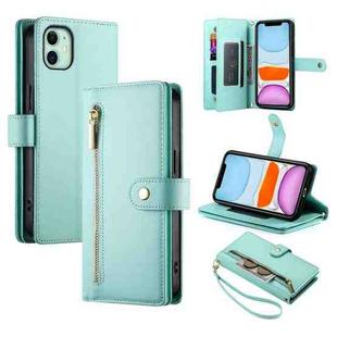 For iPhone 11 Nine Card-slot Zipper Wallet Bag Leather Phone Case(Mint Green)