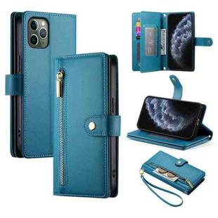 For iPhone 11 Pro Nine Card-slot Zipper Wallet Bag Leather Phone Case(Blue)