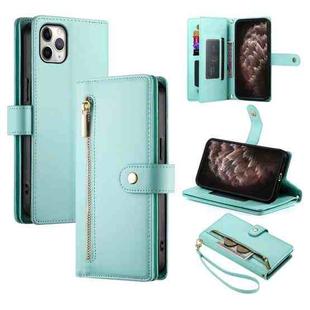 For iPhone 11 Pro Max Nine Card-slot Zipper Wallet Bag Leather Phone Case(Mint Green)