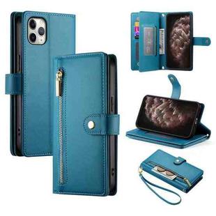 For iPhone 11 Pro Max Nine Card-slot Zipper Wallet Bag Leather Phone Case(Blue)