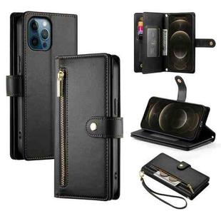 For iPhone 12 Pro Max Nine Card-slot Zipper Wallet Bag Leather Phone Case(Black)