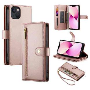 For iPhone 13 Nine Card-slot Zipper Wallet Bag Leather Phone Case(Pink)