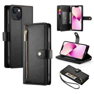 For iPhone 13 Nine Card-slot Zipper Wallet Bag Leather Phone Case(Black)