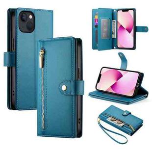 For iPhone 13 Nine Card-slot Zipper Wallet Bag Leather Phone Case(Blue)