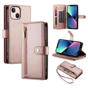 For iPhone 13 mini Nine Card-slot Zipper Wallet Bag Leather Phone Case(Pink)