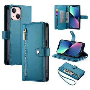 For iPhone 13 mini Nine Card-slot Zipper Wallet Bag Leather Phone Case(Blue)