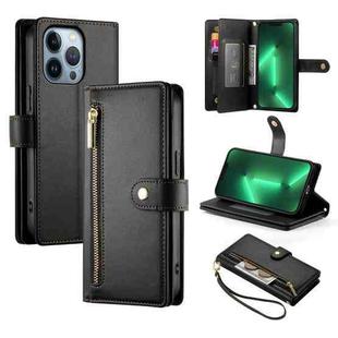 For iPhone 13 Pro Nine Card-slot Zipper Wallet Bag Leather Phone Case(Black)