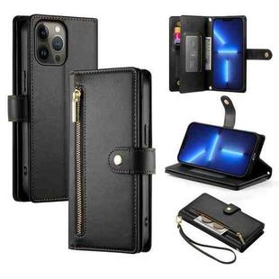 For iPhone 13 Pro Max Nine Card-slot Zipper Wallet Bag Leather Phone Case(Black)