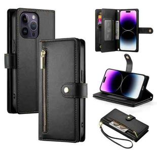 For iPhone 14 Pro Max Nine Card-slot Zipper Wallet Bag Leather Phone Case(Black)