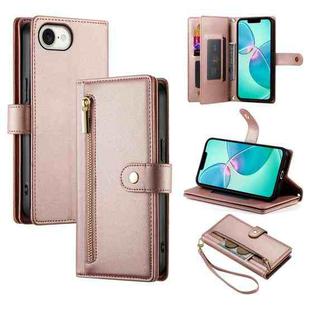 For iPhone SE 4 2024 Nine Card-slot Zipper Wallet Bag Leather Phone Case(Pink)