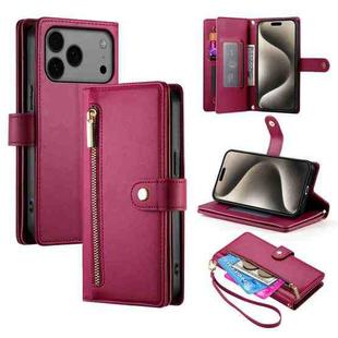 For iPhone 17 Pro Max Nine Card-slot Zipper Wallet Bag Leather Phone Case(Red)