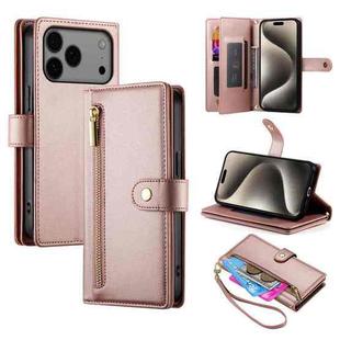 For iPhone 17 Pro Max Nine Card-slot Zipper Wallet Bag Leather Phone Case(Pink)
