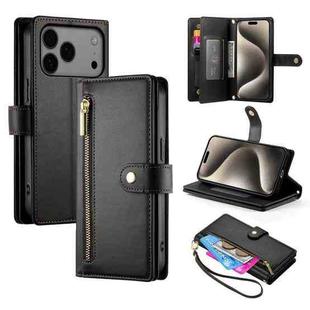For iPhone 17 Pro Max Nine Card-slot Zipper Wallet Bag Leather Phone Case(Black)