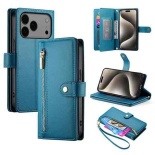 For iPhone 17 Pro Max Nine Card-slot Zipper Wallet Bag Leather Phone Case(Blue)