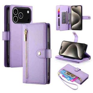 For iPhone 17 Pro Nine Card-slot Zipper Wallet Bag Leather Phone Case(Purple)