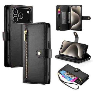 For iPhone 17 Pro Nine Card-slot Zipper Wallet Bag Leather Phone Case(Black)