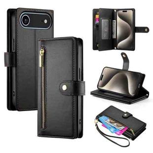 For iPhone 17 Air Nine Card-slot Zipper Wallet Bag Leather Phone Case(Black)