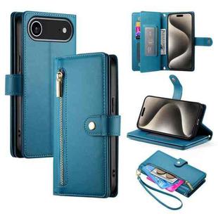 For iPhone 17 Air Nine Card-slot Zipper Wallet Bag Leather Phone Case(Blue)