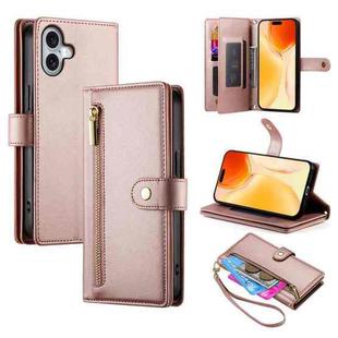 For iPhone 17 Nine Card-slot Zipper Wallet Bag Leather Phone Case(Pink)