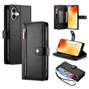 For iPhone 17 Nine Card-slot Zipper Wallet Bag Leather Phone Case(Black)