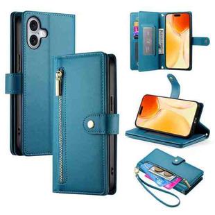 For iPhone 17 Nine Card-slot Zipper Wallet Bag Leather Phone Case(Blue)