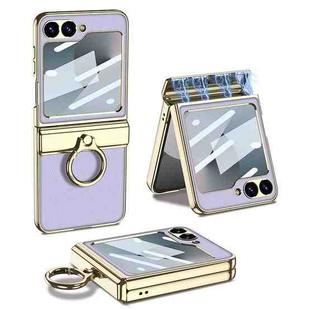 For Samsung Galaxy Z Flip6 GKK Integrated Electroplated Litchi Texture Leather Phone Case with Ring(Purple)