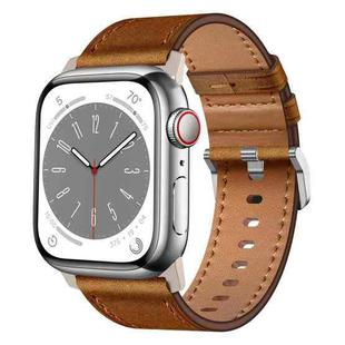 For Apple Watch SE 2023 44mm Wilderness Top-grain Leather Watch Band(Titanium Connector Red Brown)