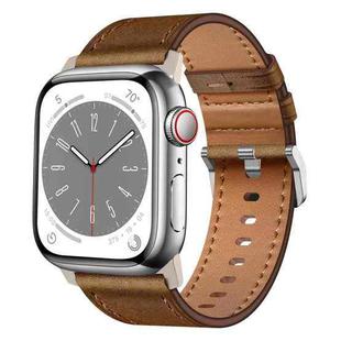 For Apple Watch SE 2023 44mm Wilderness Top-grain Leather Watch Band(Titanium Connector Dark Brown)