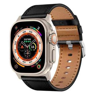 For Apple Watch Ultra 2 49mm Wilderness Top-grain Leather Watch Band(Titanium Connector Black)