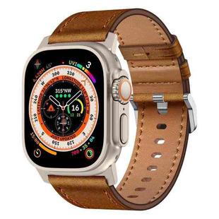 For Apple Watch Ultra 2 49mm Wilderness Top-grain Leather Watch Band(Titanium Connector Red Brown)