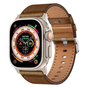 For Apple Watch Ultra 2 49mm Wilderness Top-grain Leather Watch Band(Titanium Connector Dark Brown)