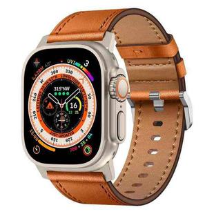 For Apple Watch Ultra 2 49mm Wilderness Top-grain Leather Watch Band(Titanium Connector Brown)