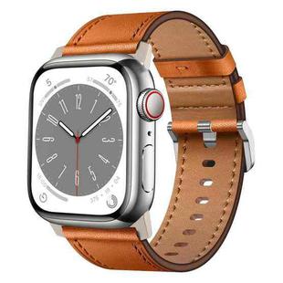 For Apple Watch Series 9 45mm Wilderness Top-grain Leather Watch Band(Titanium Connector Brown)