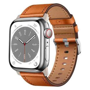 For Apple Watch Series 8 45mm Wilderness Top-grain Leather Watch Band(Titanium Connector Brown)