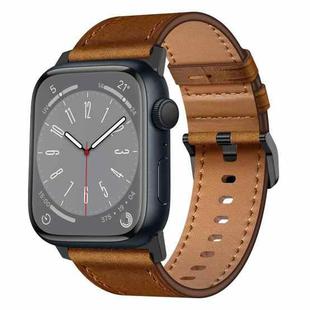 For Apple Watch Series 7 45mm Wilderness Top-grain Leather Watch Band(Black Connector Red Brown)