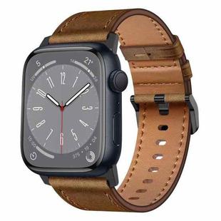 For Apple Watch Series 7 45mm Wilderness Top-grain Leather Watch Band(Black Connector Dark Brown)