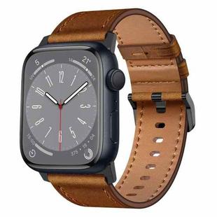 For Apple Watch Series 6 44mm Wilderness Top-grain Leather Watch Band(Black Connector Red Brown)