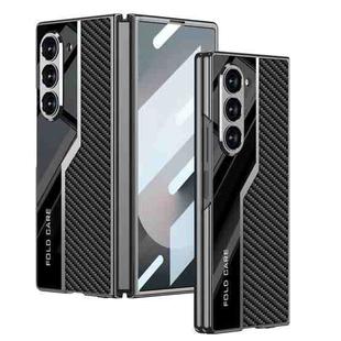 For Samsung Galaxy Z Fold6 GKK Integrated Plating TPU + Leather Supercar Full Coverage Phone Case(Carbon Fiber)